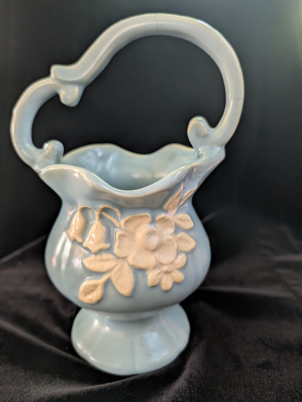 Weller Blue Ceramic Floral Basket Vase